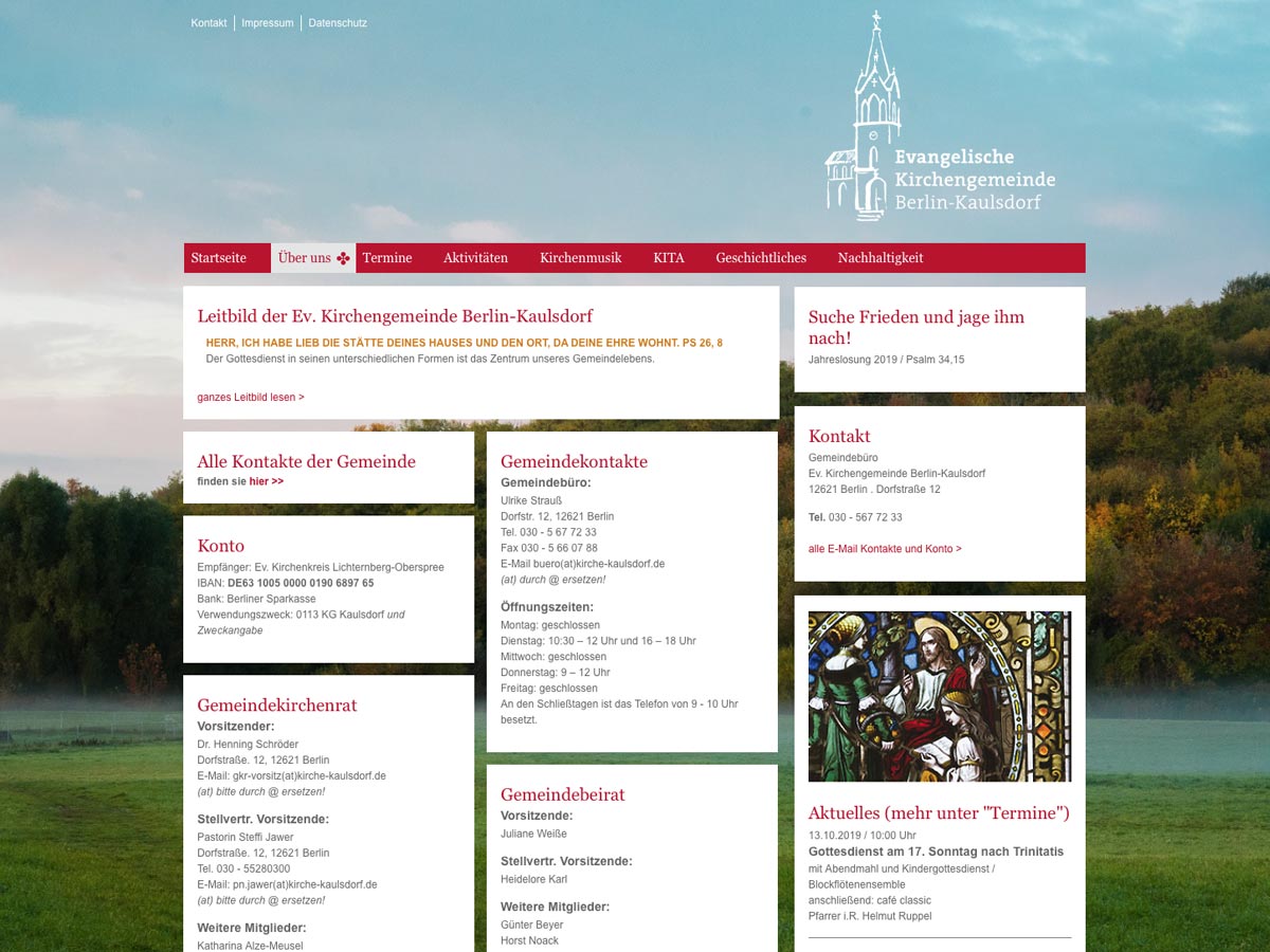 Layout Homepage Gestaltung Internetseite Kirchengemeinde Papperitz